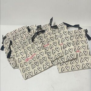 ❤️Brighton Black and Cream Heart Cosmetic Bag Set of 6 mini Jewelry Bags cute